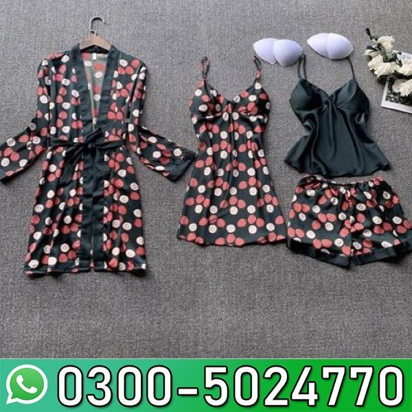 Women 4 Pieces Dot Print Sleepwear Night Gown Pajamas In Pakistan