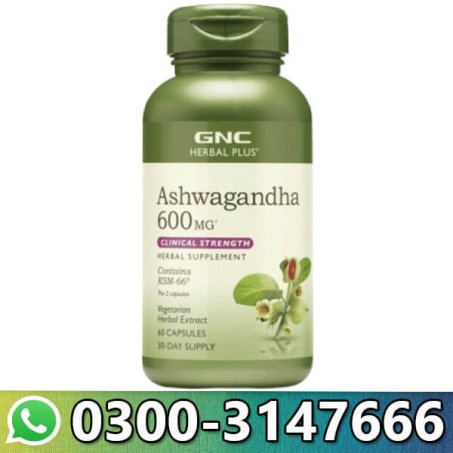 Gnc Herbal Plus Ashwagandha 600 Mg Clinical Strength With Ksm 66 Stress & Vitality Support 60 Capsules In Pakistan