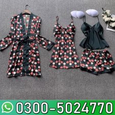  Women 4 Pieces Dot Print Sleepwear Night Gown Pajamas In Pakistan