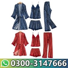  Women 4 Pieces Dot Print Sleepwear Night Gown Pajamas In Pakistan